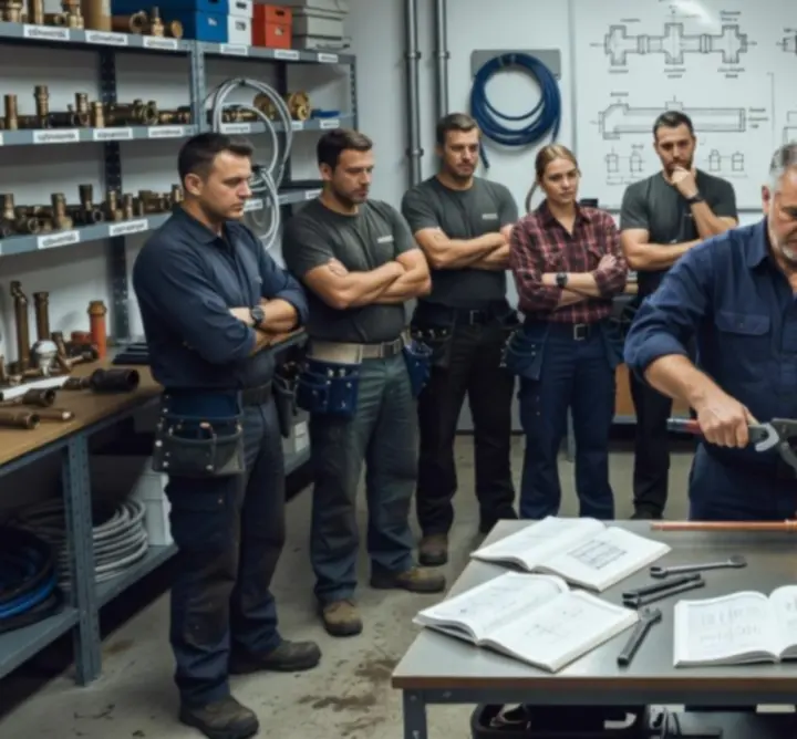 Tanúsítvánnyal záruló szakmai továbbképzésen részt vevő vízvezeték-szerelők