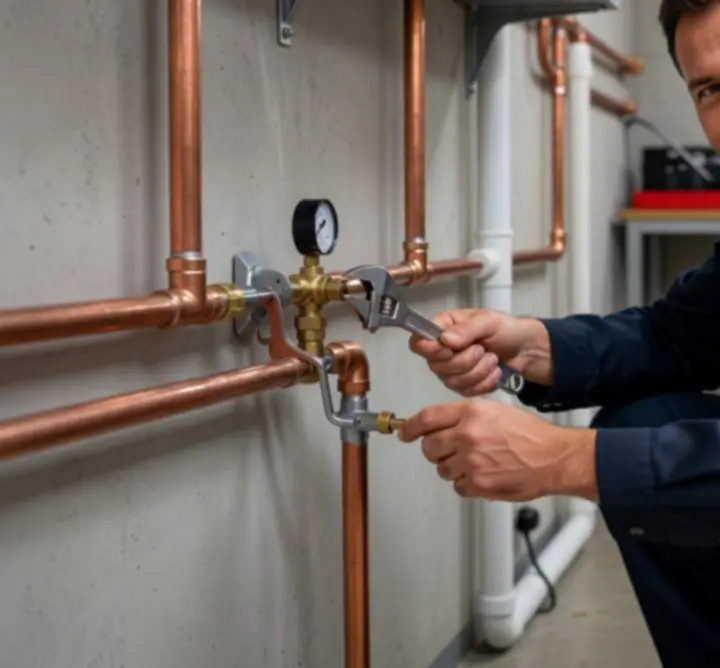 Mosolygó, profi vízszerelő az Aquapipeservice csapatából